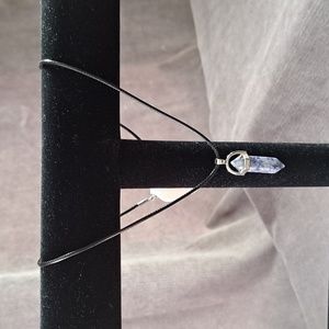 Fashion Jewelry Hexagonal Natural Blue Quartz Black Cord Necklace NEW